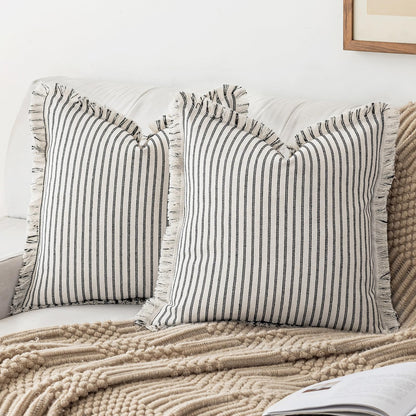 YEENAASY Throw Pillow Covers 18x18 Boho Striped Pillow Cases with Tassel