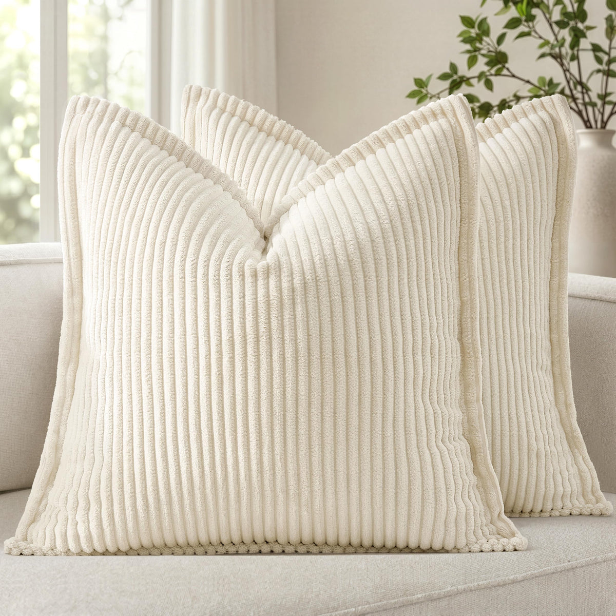 MIULEE Couch Pillow Covers 18x18 Olive Green Textured Corduroy