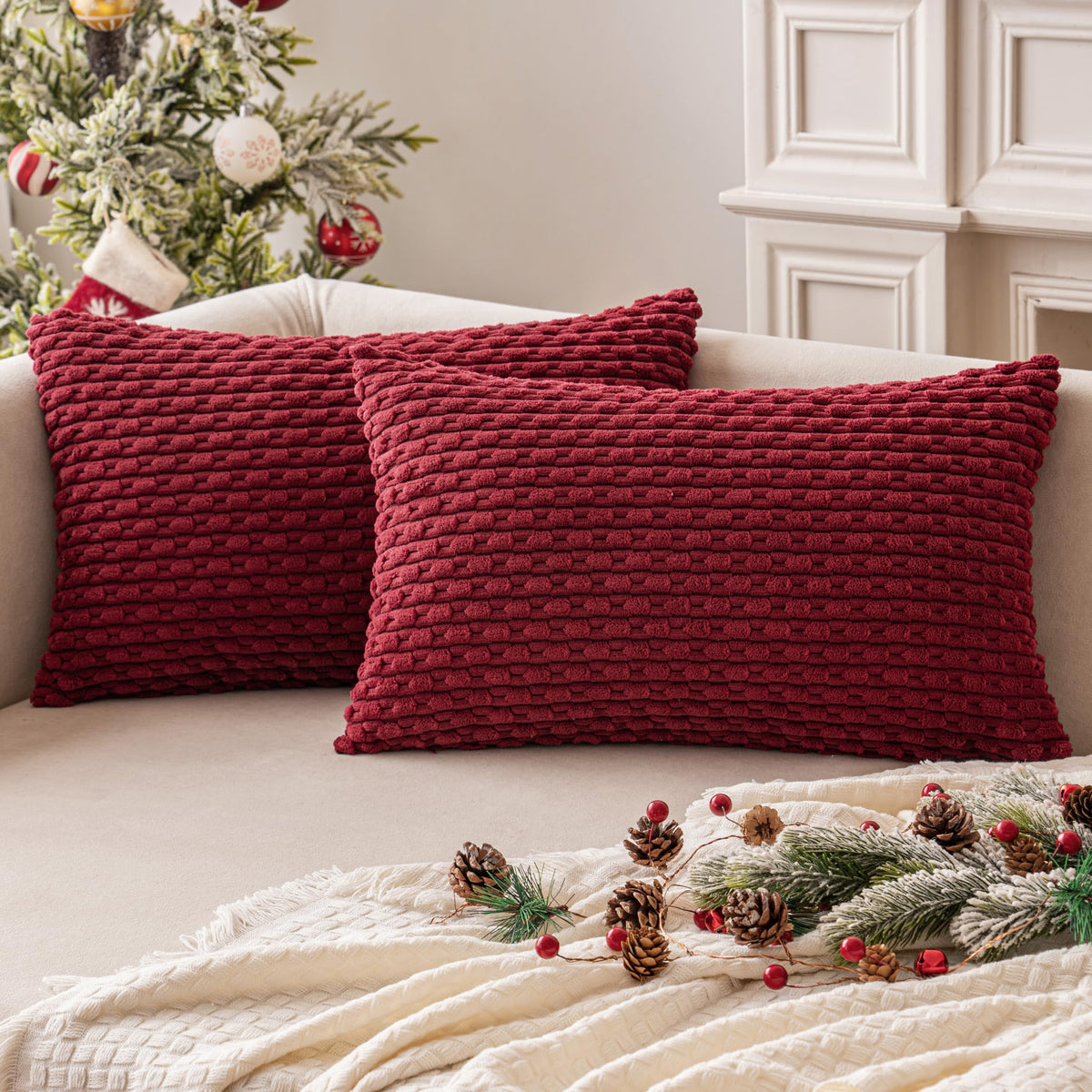 MIULEE Decorative Throw Pillow Covers 18x18 Sage Green Textured Corduroy