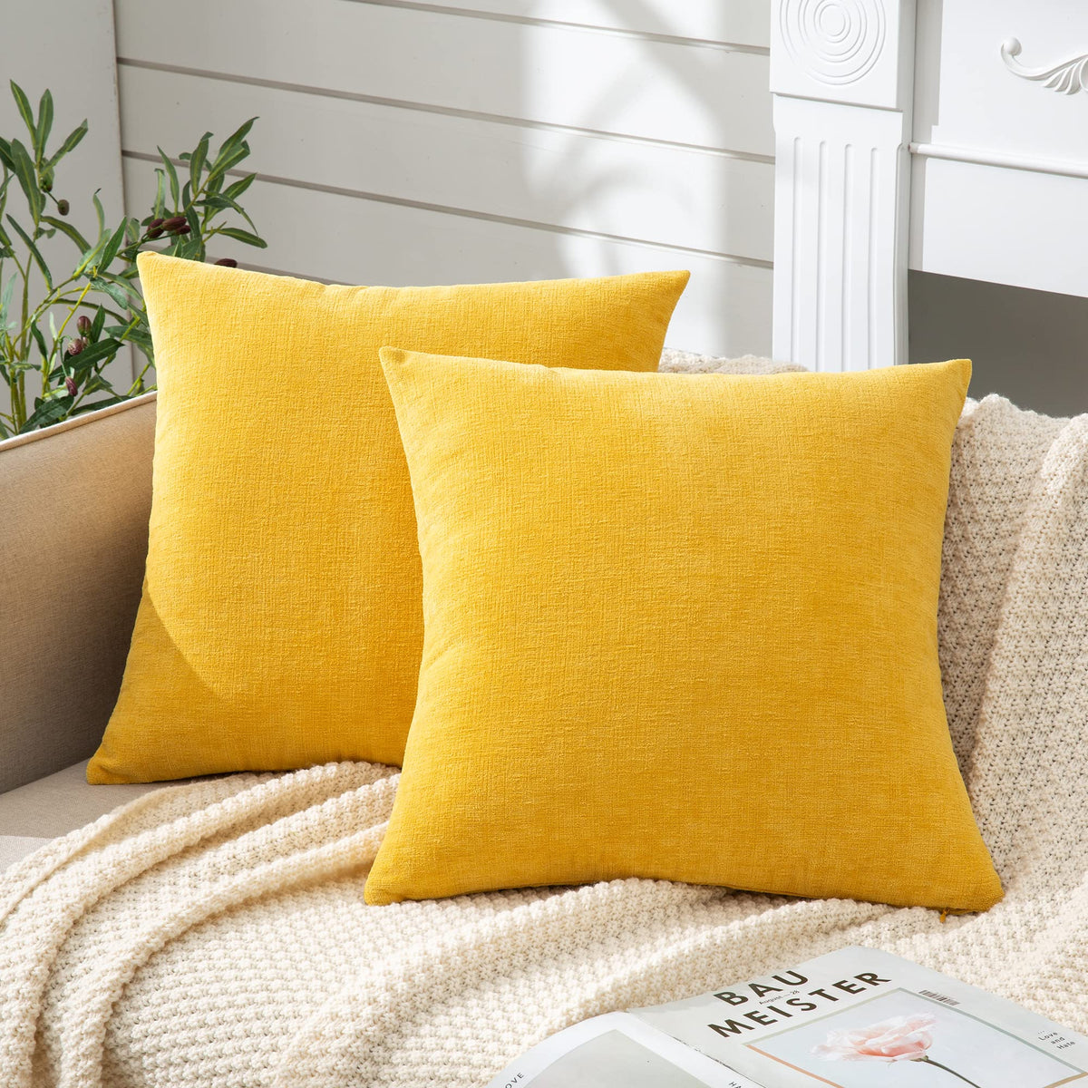 GAWAMAY Decorative Square Throw Pillow Covers 18"x18" Inch Set of 2, Super Soft Chenille Pillows Cover Fall Pillowcase for Living Room Bedroom Sofa Couch Cushion Cover Navy Blue 45x45cm (Only Covers)