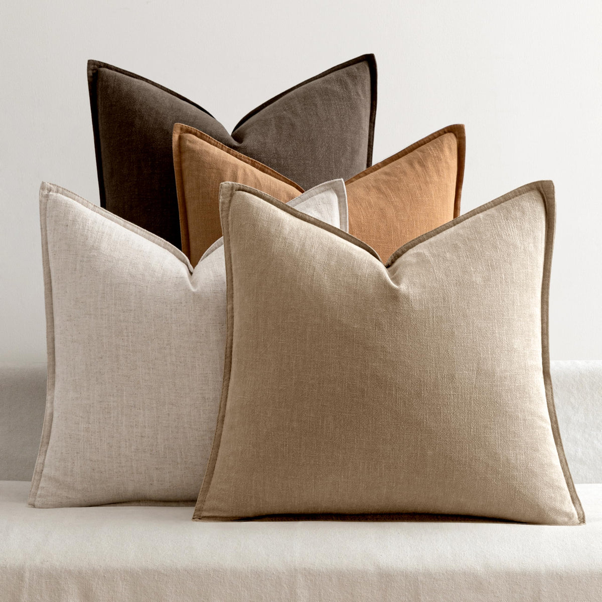 MIULEE Neutral Brown Boho Linen Pillow Covers 18x18 Inch Pack of 4