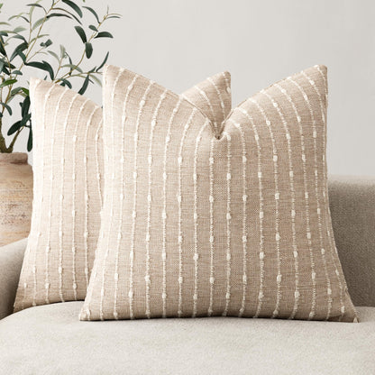 Foindtower Decorative Striped Boucle Throw Pillow Covers 18x18 Inch Camel