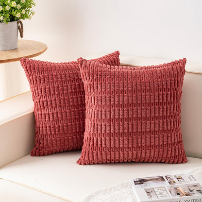 Pack of 2 Corduroy Decorative Throw Pillow Covers 18x18 Inch, Cream White