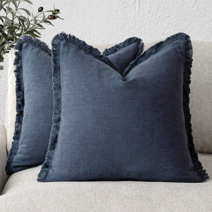 Foindtower Decorative Linen Fringe Throw Pillow Covers 20×20 Olive Green