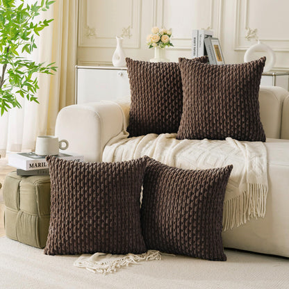 Set of 4 Neutral Decorative Throw Pillow Covers 18x18 Inch Corduroy Pillow Covers for Bed Couch Sofa Living Room Soft Square Cushion Cases